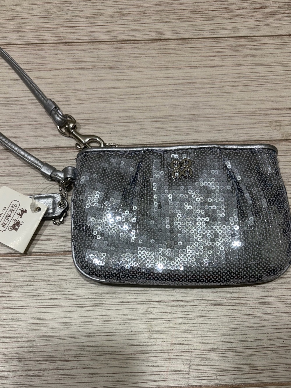 Coach Silver Sequin Wristlet Purse